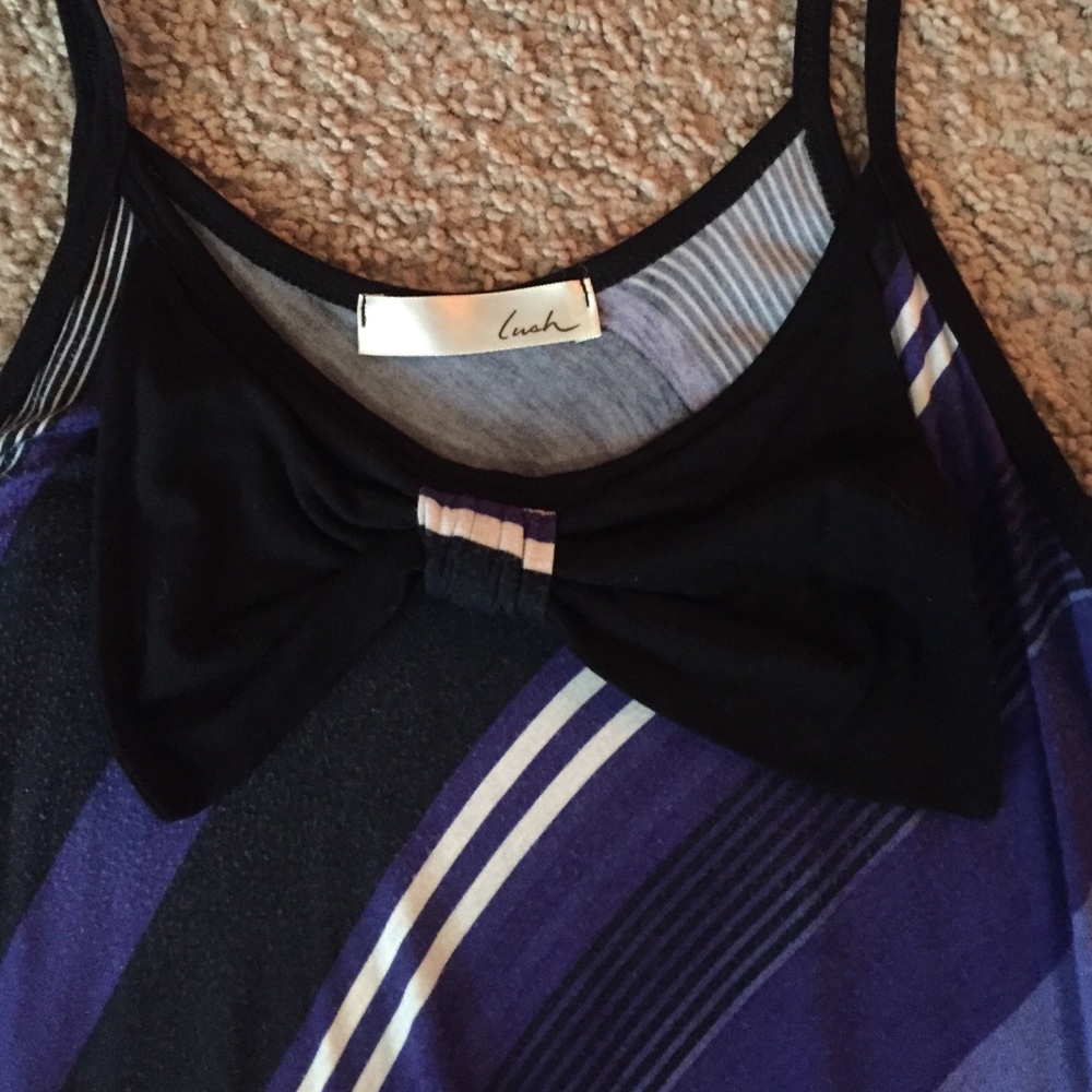 Lush Purple and Black Stripes and Bow Dress L - Picture 2 of 4